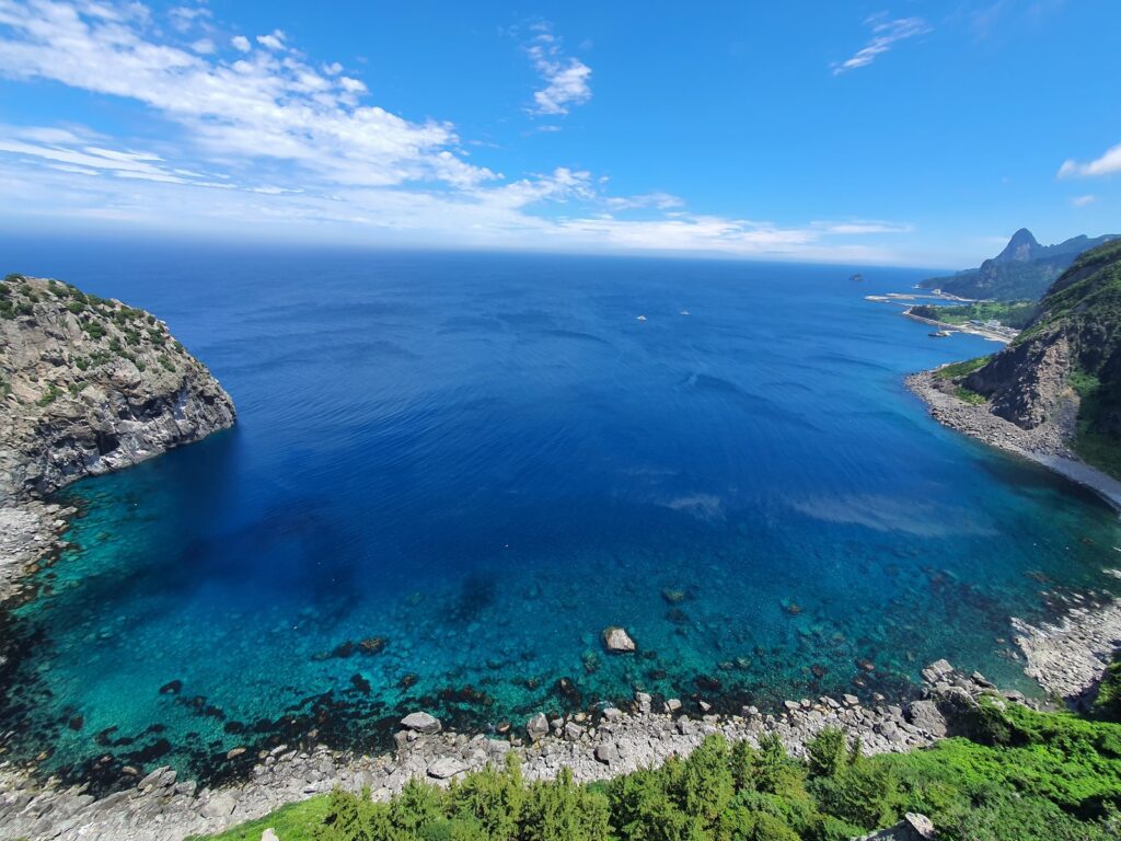 Turquoise cove under the Taepunggam viewpoint on Ulleungdo island, Korea