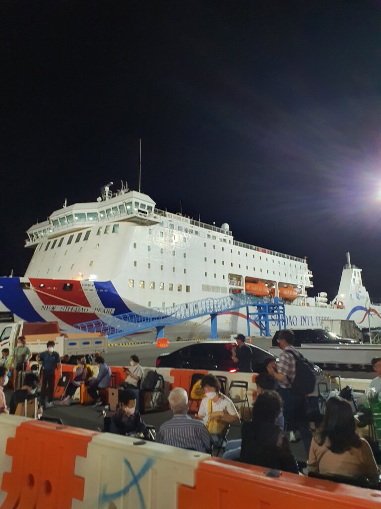 The New Seado Pearl car ferry at Yeongilman Port in Pohang at night