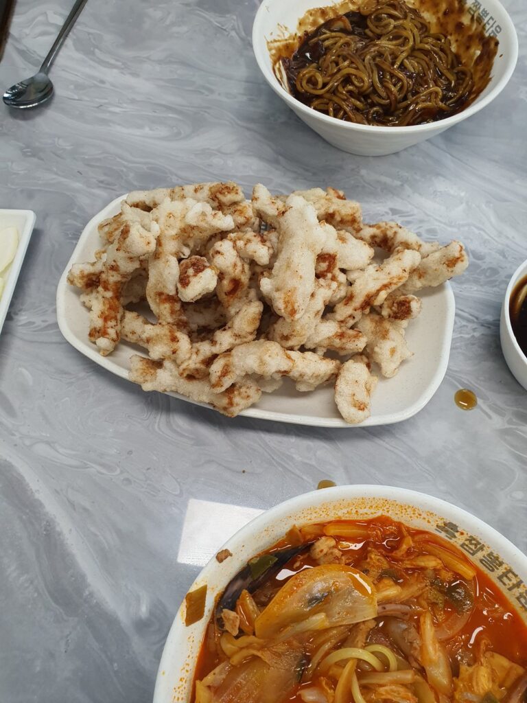 Jjajangmyeon, jjamppong and sweet and sour pork from a Chinese restaurant near the port on Ulleungdo