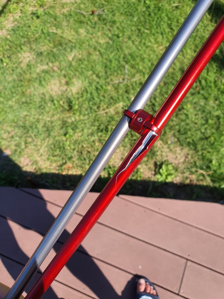 Broken tent pole after pitching a tent in strong wind on Ulleungdo
