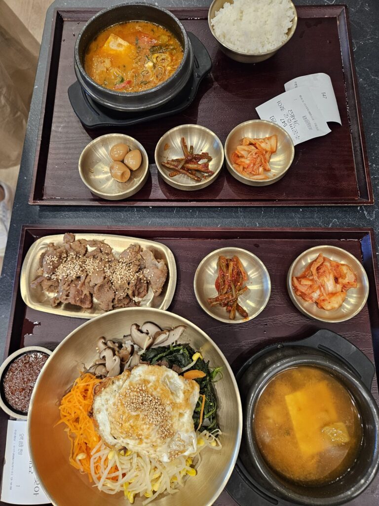 Korean set meals on trays at the National Museum of Korea food court