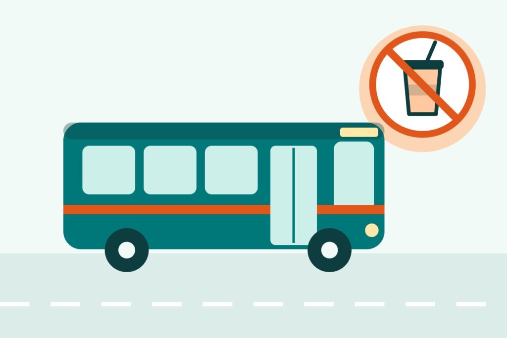 Seoul city bus with a no takeaway cups sign