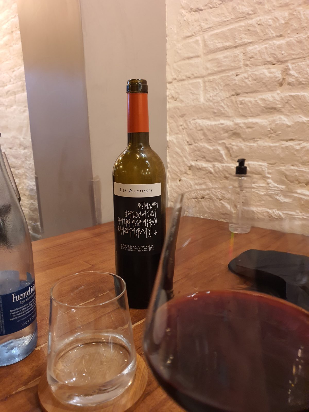Red wine on the table at Grillo Grill Bar, Valencia