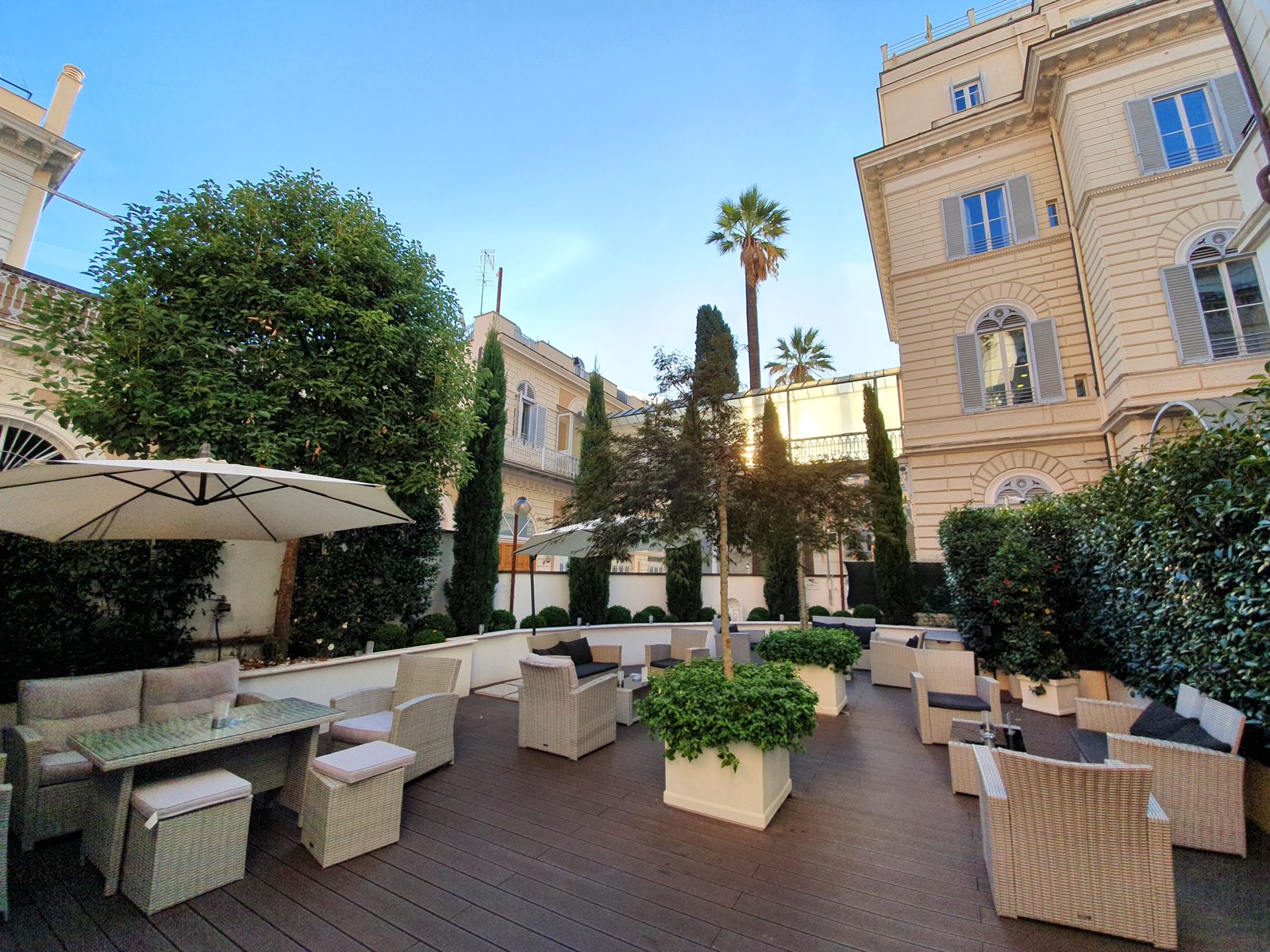 Hidden garden terrace inside The Liberty Boutique Hotel, Rome