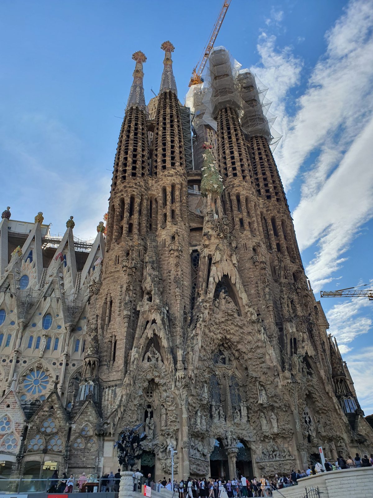 Sagrada Família from the street on a sunny day