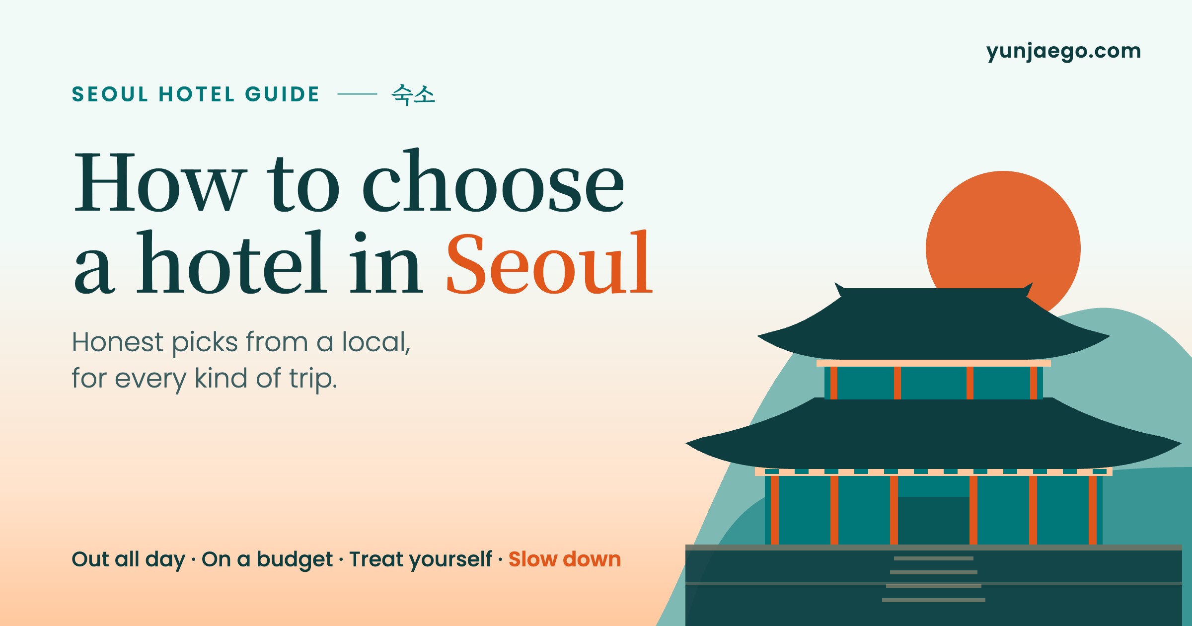 How to choose a hotel in Seoul, illustration of a Korean palace at sunset