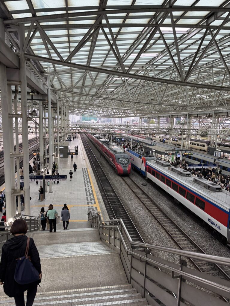 Stairs down to the KTX platforms at Seoul Station